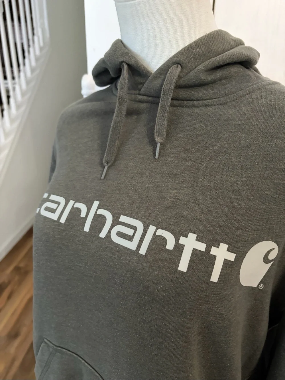 Carhartt Olive Green Logo Crewneck Hoodie, Oversized, Medium, EUC
